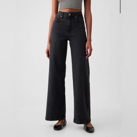 Gap | High Rise Stride Wide-Leg Jeans | Washed black | 26 2 LONG - Picture 2 of 6